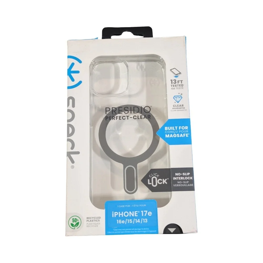 Qq7U Speck Presidio Perfect-Clear MagSafe w/ClickLock iPhone 17e / 16e /15/14/13